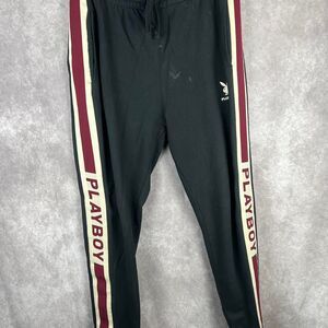 Pacsun Playboy Men's Black and Maroon Joggers Size M